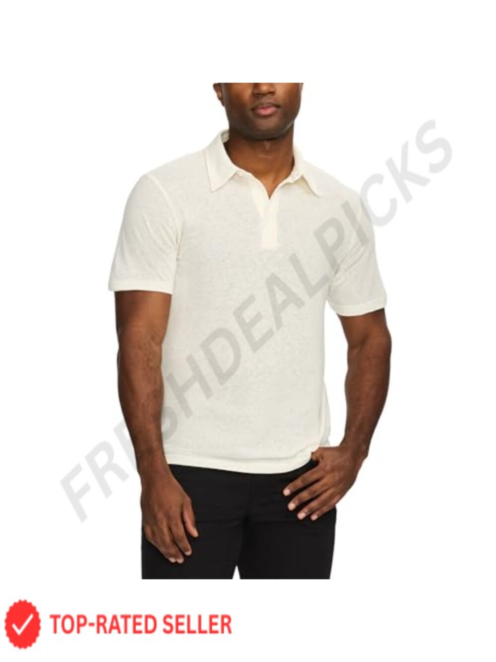 Men's Short Sleeve Knit Polo, Linen Blend, Classic Collar, Button Front